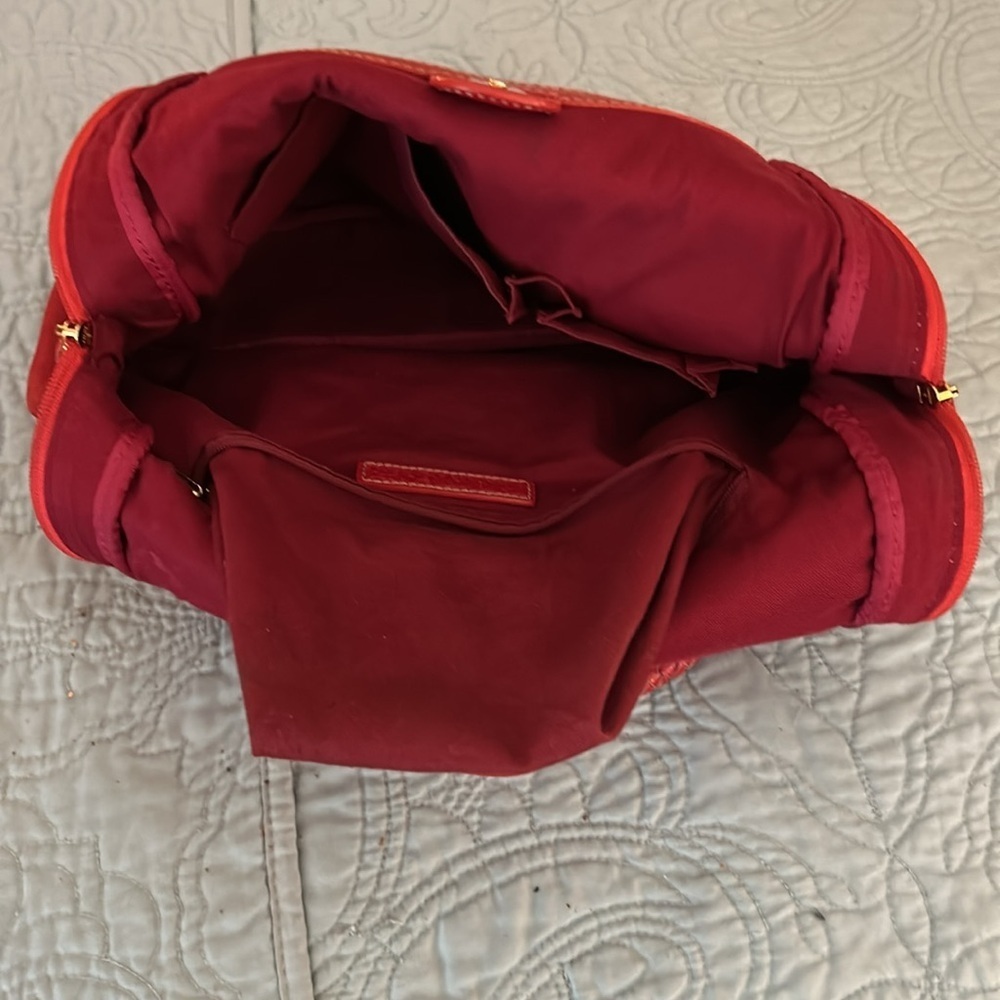 J. McLaughlin Red Suede Bag Leather Braided Handles RARE All Red - Picture 14 of 16